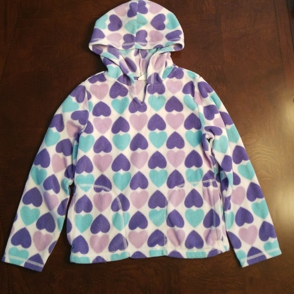 Crazy 8 teal/purple/lilac hearts pullover fleece